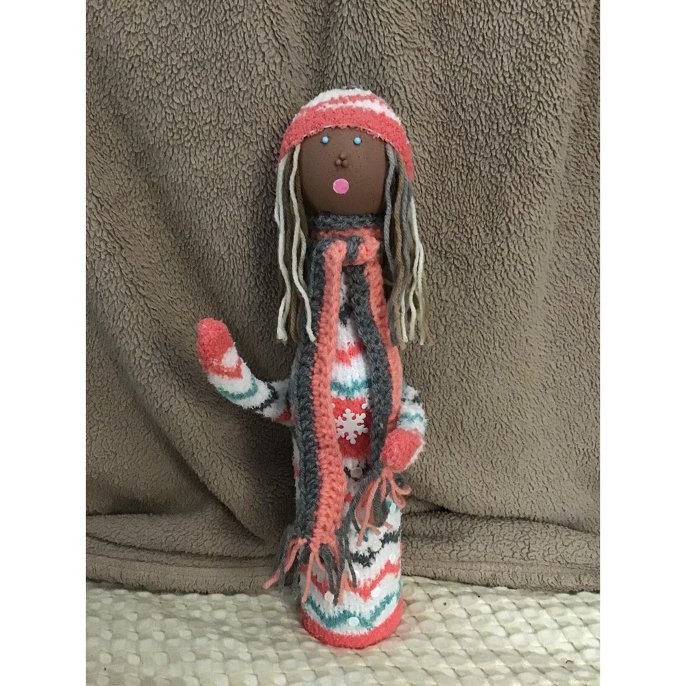 Handmade Winter‎ Doll Figurine Knitted Hat Scarf Sweater Festive Decor Gift